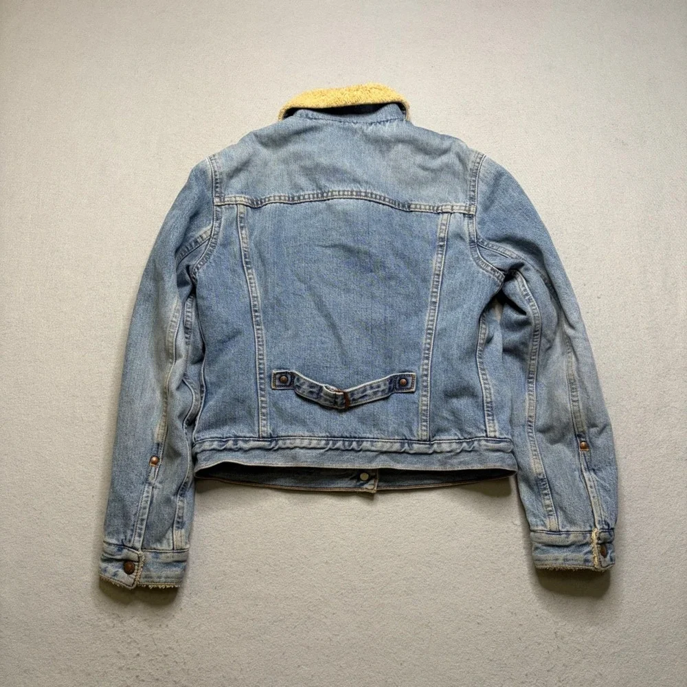 Levi's‎ Denim Trucker Jacket Kids Junior Medium Blue Sherpa Lined Y2K Vintage